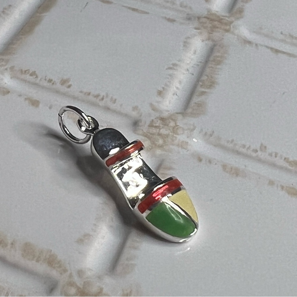 Vintage Sterling Silver Enamel Sandal Shoe Charm Pendant .925